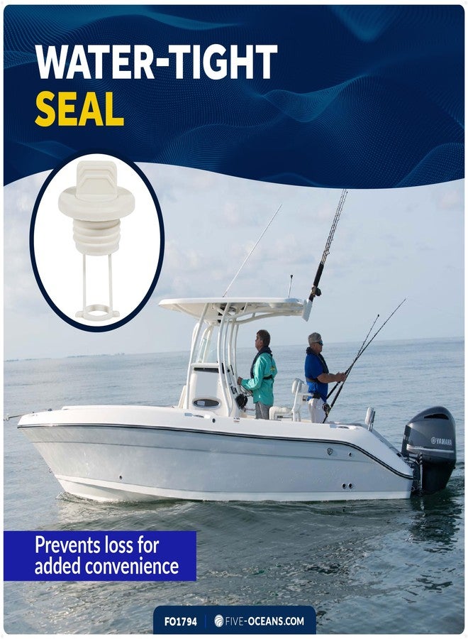 Five Oceans Captive Garboard Drain Plug, for 1-Inch Transom Hole, Oval Shape, Thread with Rubber Washer Gaskets, White Nylon - FO1794 - Image 4
